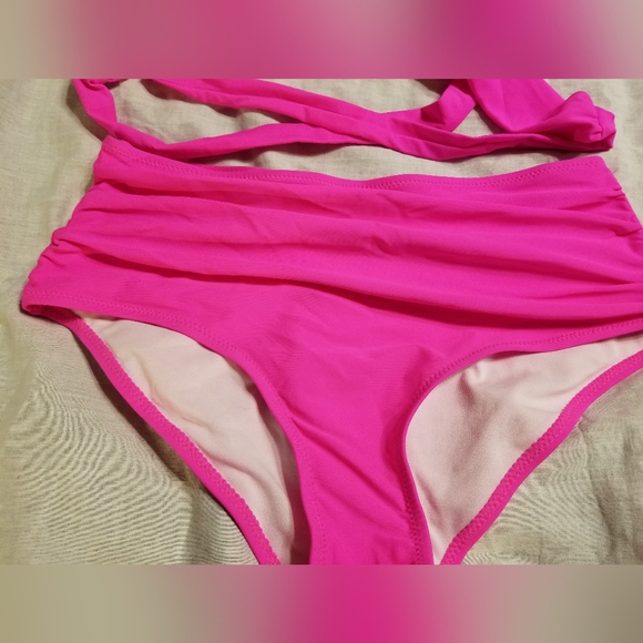 Nwot hot pink wrap around top high waisted bikini large - Picture 3 of 9